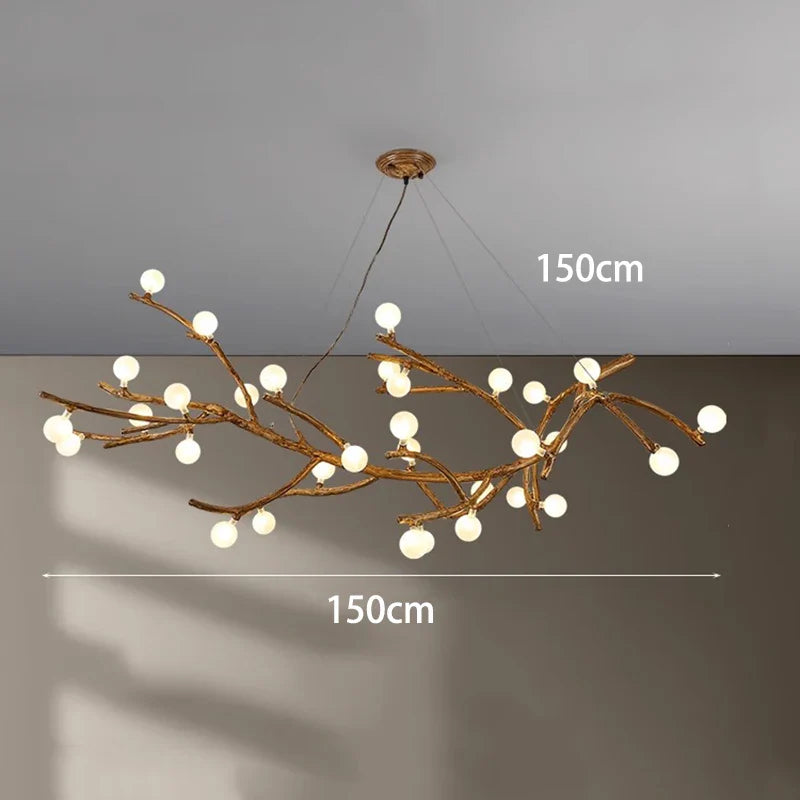 Lustre LED Branche de Bois: Design Moderne