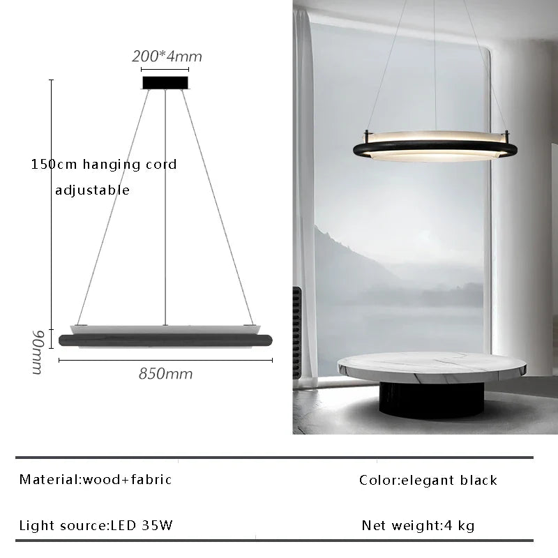 Lustre LED en bois noir pour une décoration moderne avec lampes suspendues