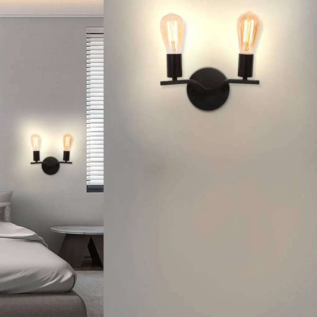 Applique murale double tête bois et fer loft