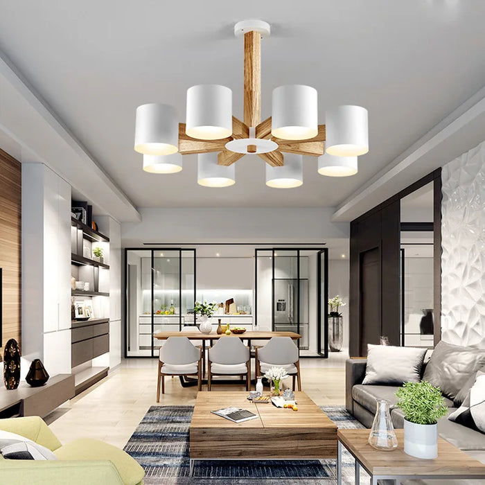 Lustre Nordique Créatif en Bois Massif pour Salon, Chambre et Salle à Manger