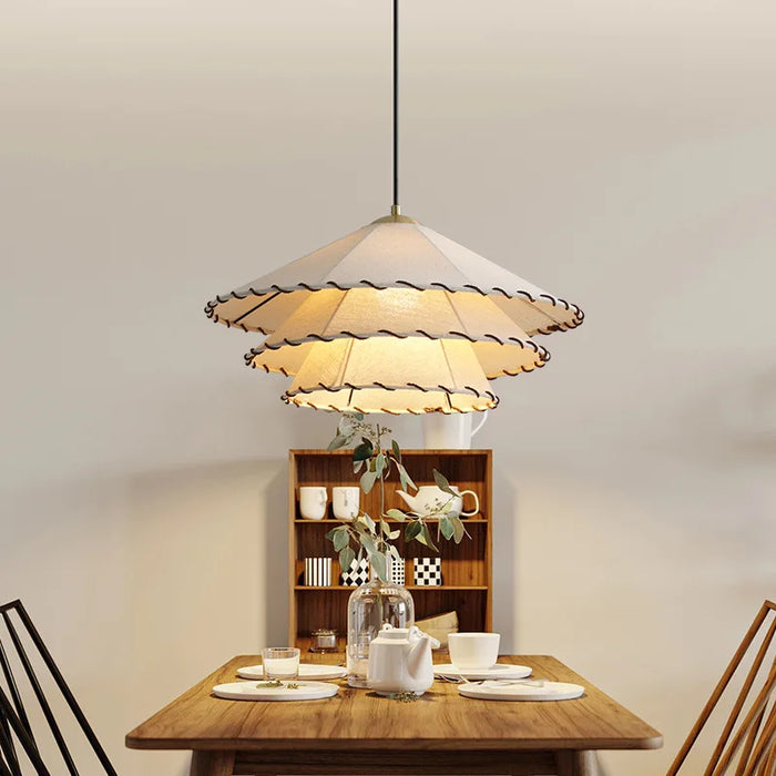 Suspension Luminaire nordique en tissu LED Wabi Sabi pour décoration de salon et chambre, en coton lin créatif