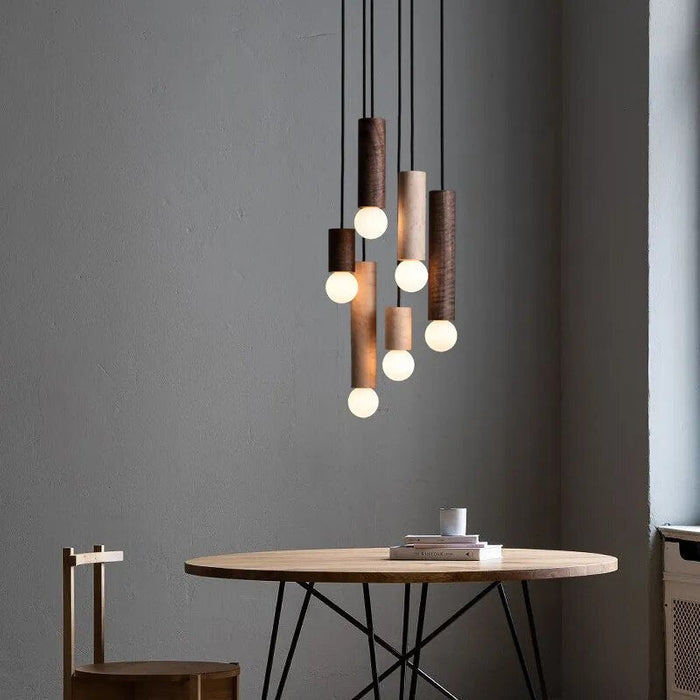 Lustre Chinois en Noyer avec Barre de Suspension