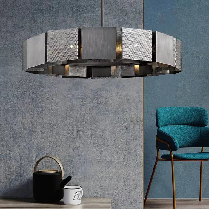 Lustre suspendu LED postmoderne en métal noir - Style industriel