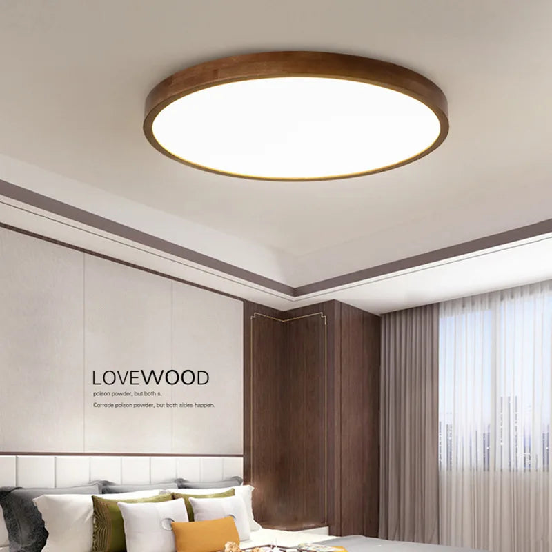 Lustre nordique en bois massif - Plafonnier Ultra-mince en noyer chinois