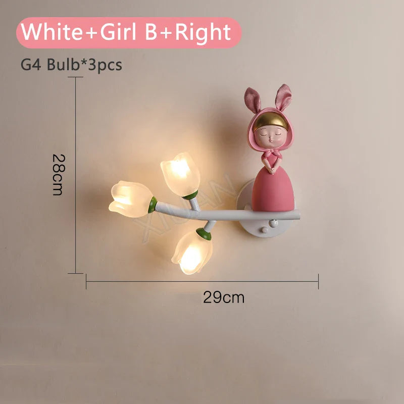 Applique murale LED G4 Lapin Fleur pour Enfants - Modèle Fille