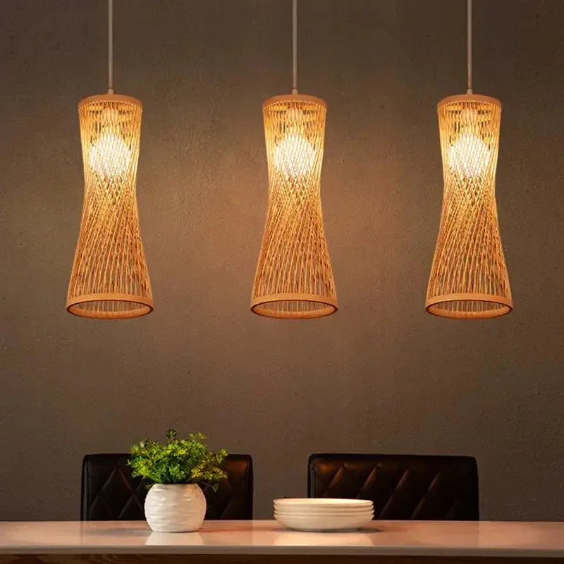 Lustre en bambou de style chinois, tissé à la main