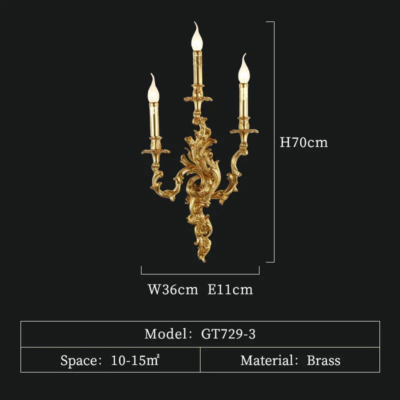Applique murale luxueuse en laiton antique et cuivre royal