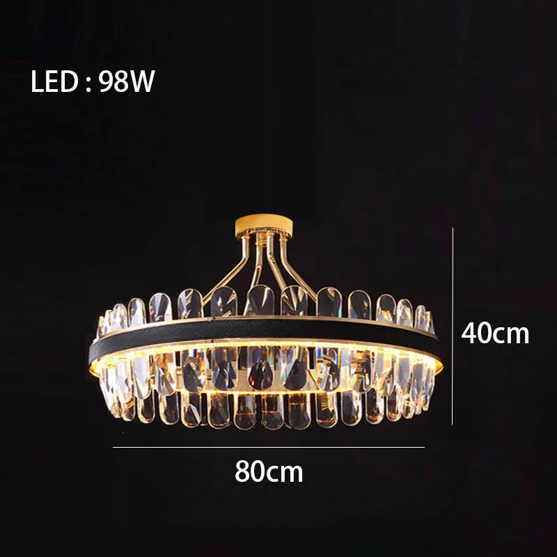 Lustre en cuir LED Cristal Luxueux Rond Suspendu Moderne - Élégance Brillante