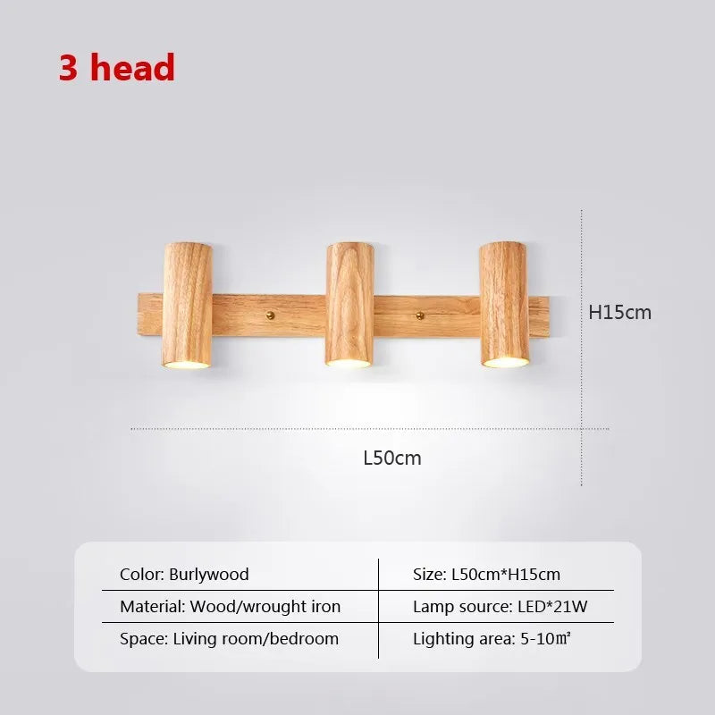 Applique murale LED nordique en bois multi-angle réglable - Projecteur de lumière pour chambres, salons et études Den