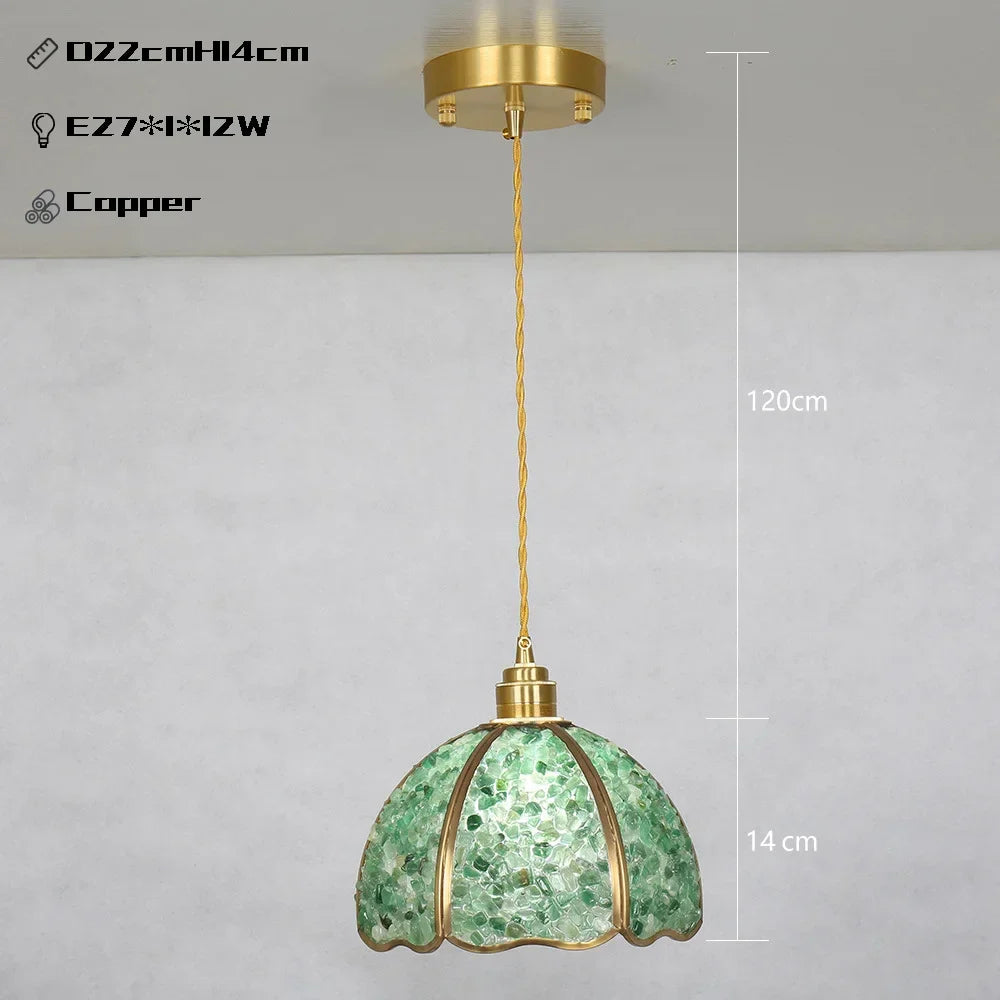 Suspension de luxe en cuivre et cristal naturel à LED