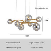 Lustre de verre et métal en boule et barre design