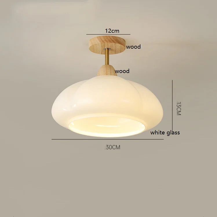 Suspension "Citrouille Lumineuse" en Verre LED Style Japonais Vintage en Bois