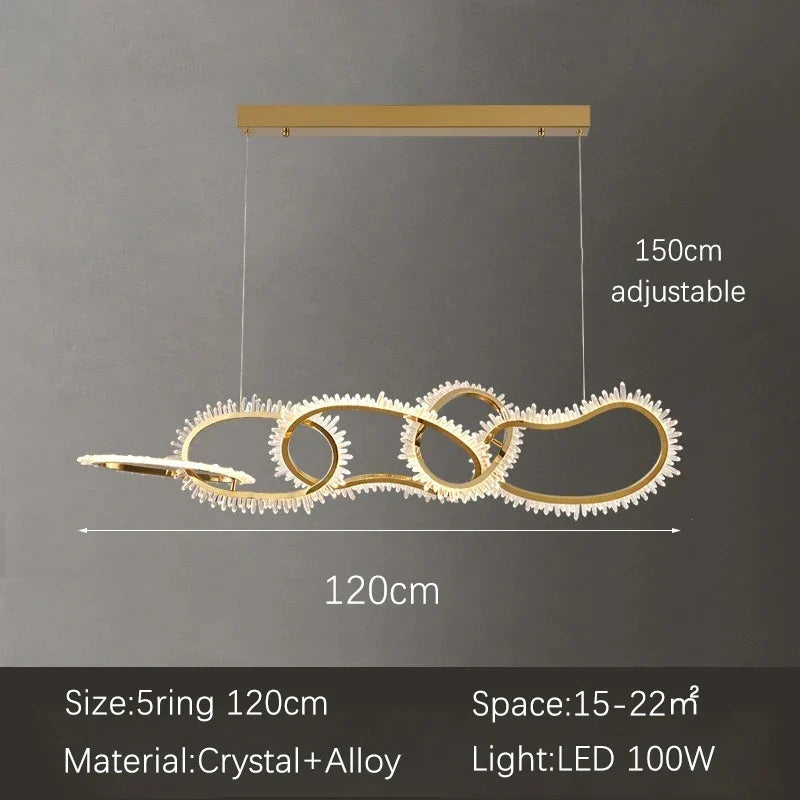 Lustre de luxe en cristal avec anneaux LED modernes - Élégance Brillante