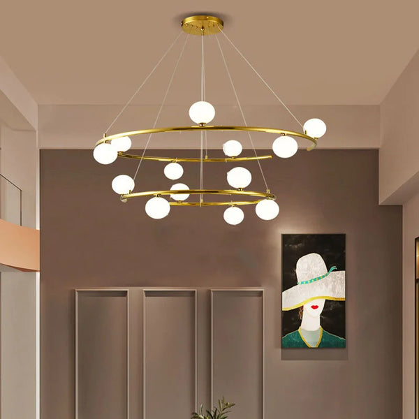 Lustre moderne pour hôtel avec 13 boules de verre et fil réglable