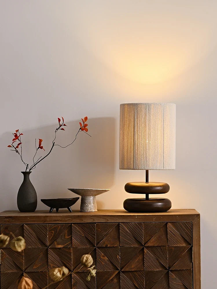 Lampe de table japonaise en bois massif - Édition Rétro