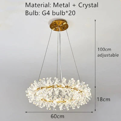 Lustre en cristal Fleur Luminaire de Luxe avec Anneaux Ronds - Collection Élégance Cristalline