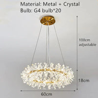 Lustre en cristal Fleur Luminaire de Luxe avec Anneaux Ronds - Collection Élégance Cristalline