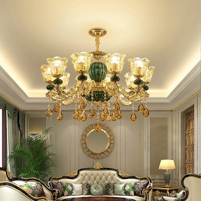 Lustre Européen LED en Céramique Cristal pour Villa Duplex