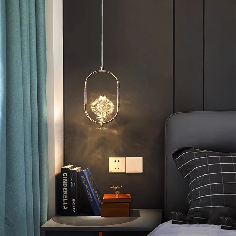 Lustre LED en Cuir et Verre