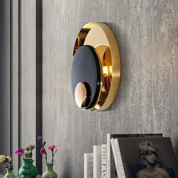 Applique murale LED en marbre et laiton doré de luxe
