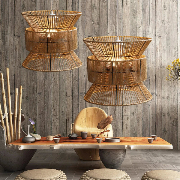 Lustre japonais en corde de papier Wabi-sabi