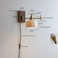 Applique murale IWDH en bois de frêne et noyer avec interrupteur à chaîne
