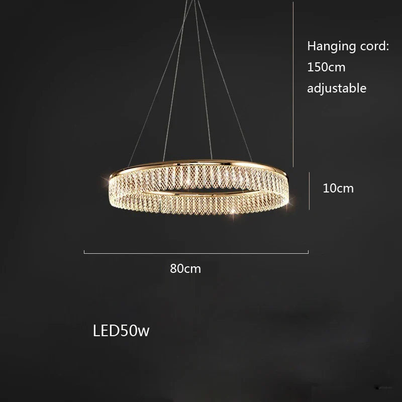 Lustre LED en cristal Losange Rond à plusieurs anneaux de luxe 2024