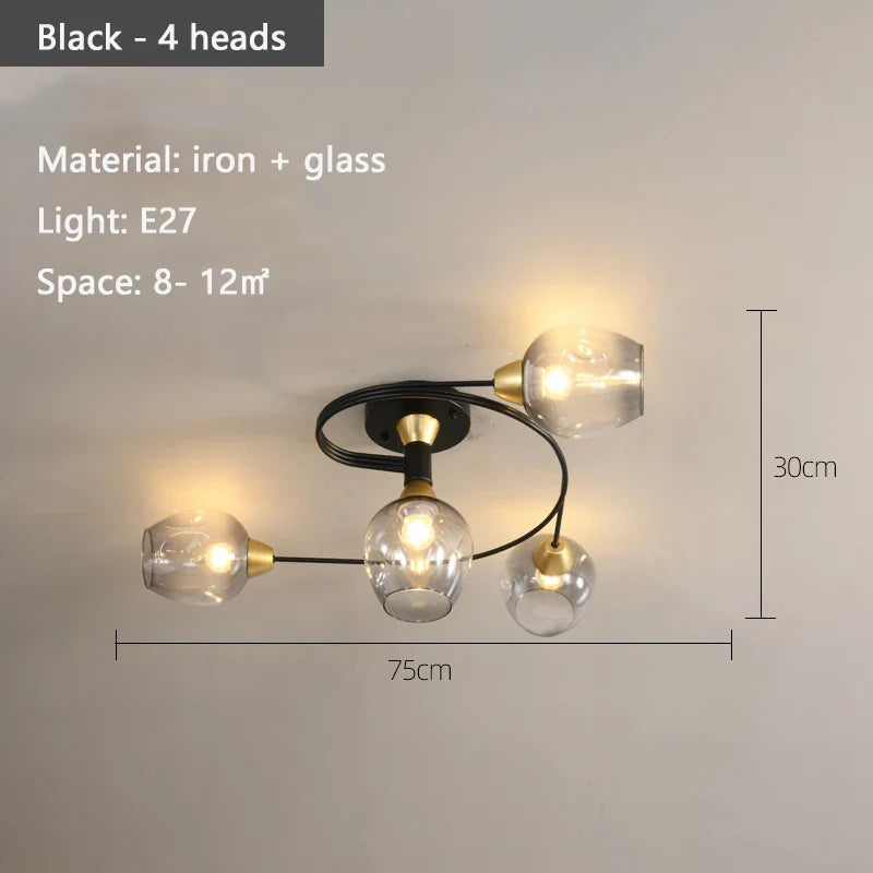 Lustre suspendu en verre moléculaire pour un éclairage LED nordique dans la maison