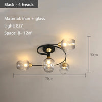Lustre suspendu en verre moléculaire pour un éclairage LED nordique dans la maison