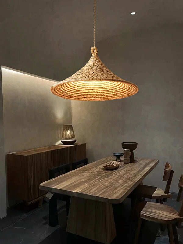 Lustre Japonais en Rotin Tressé