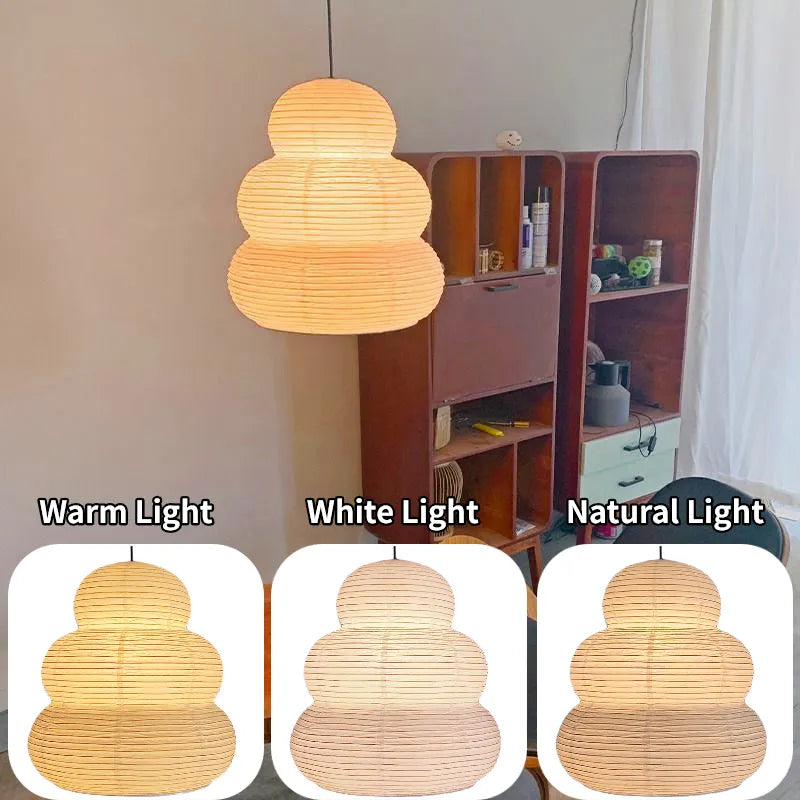 Plafonnier japonais Noguchi Yong Akari : Suspension lumineuse en papier de riz pour un salon décoré avec élégance