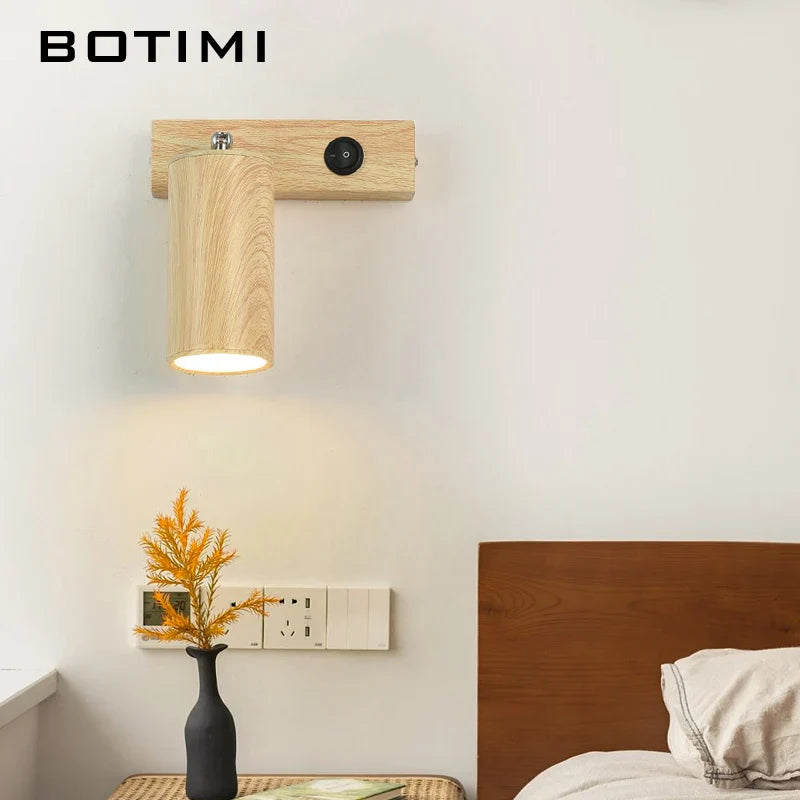 Botimi - Lampe de Table Nordique en Bois avec Poussoir