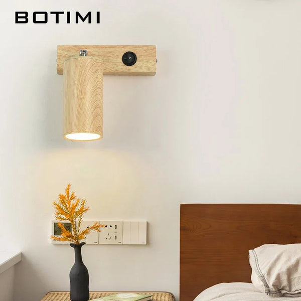 Botimi - Lampe de Table Nordique en Bois avec Poussoir