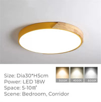 Plafonnier LED Rond Ultra-fin en Grain de Bois - Luxedéco