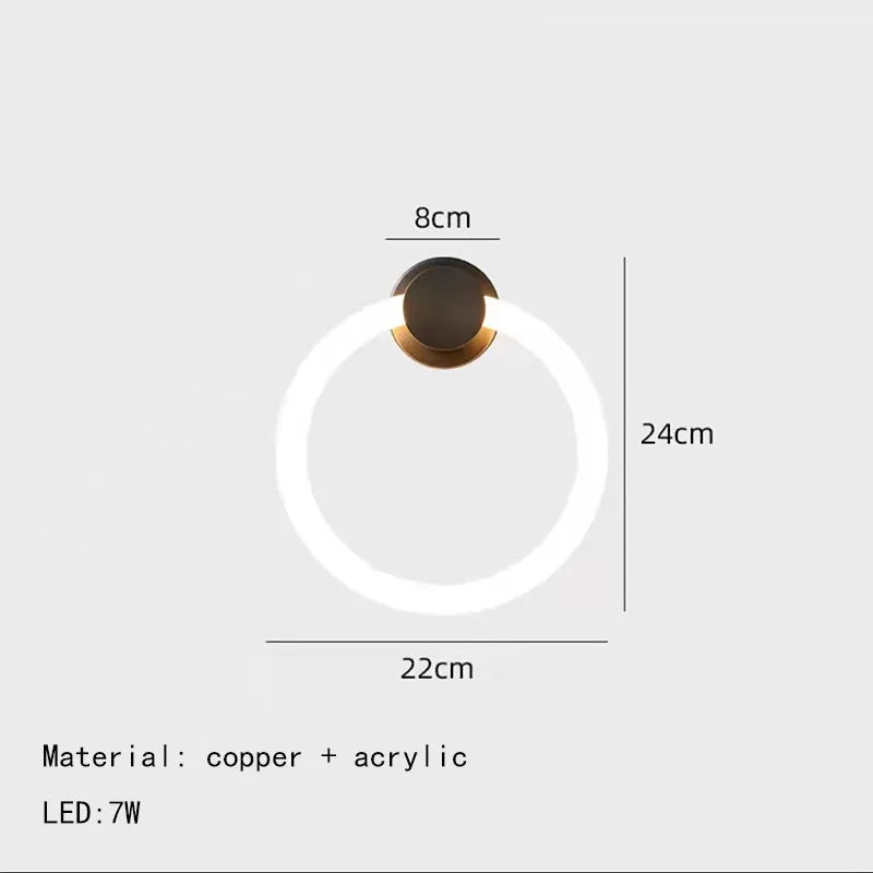 Applique murale LED design en laiton avec anneau acrylique gradable