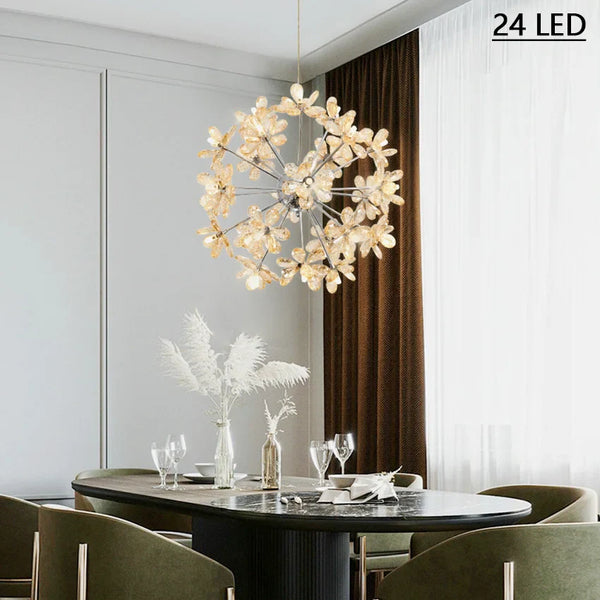 Lustre Moderne en Cristal LED Pissenlit - Boule Ronde Suspension Design