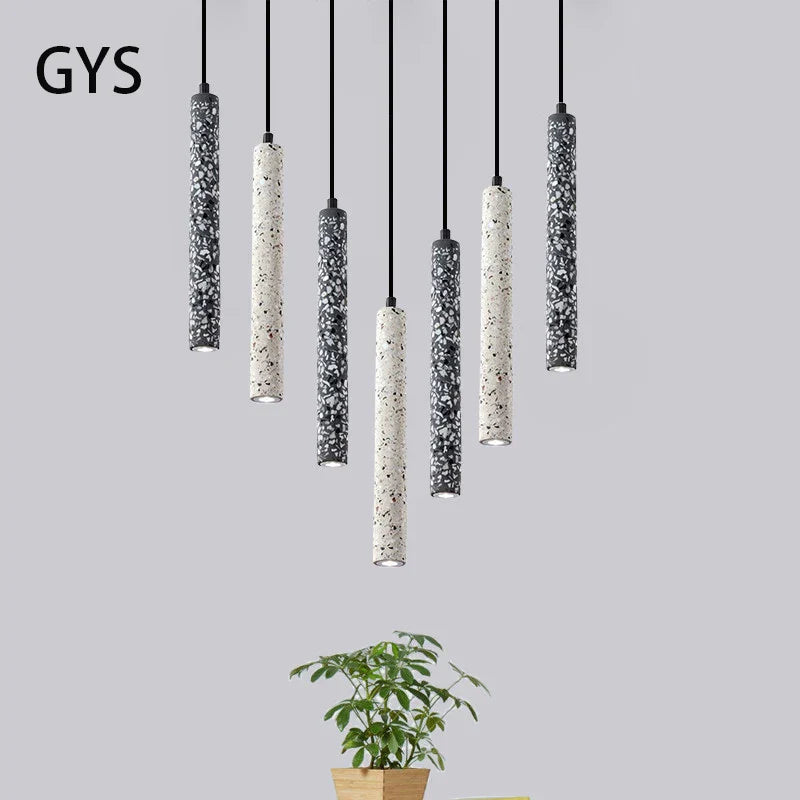 Suspension LED nordique industrielle géométrique Terrazzo créatif pour Restaurant Bar Café Longue Ciment
