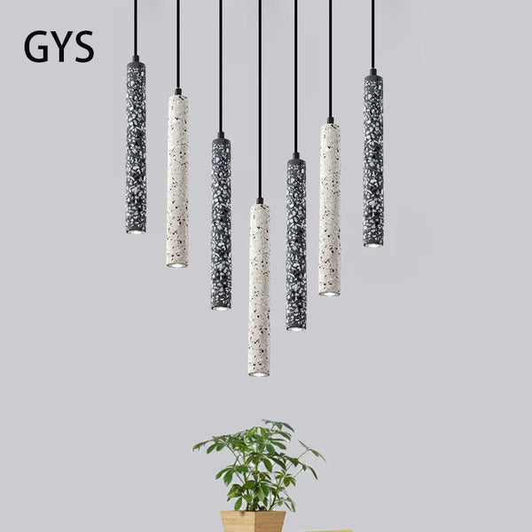 Suspension LED nordique industrielle géométrique Terrazzo créatif pour Restaurant Bar Café Longue Ciment