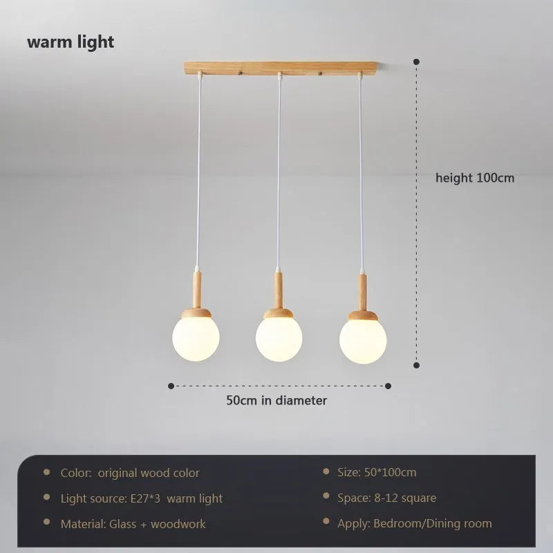 Suspension LED nordique en verre - Oiseau rond en bois