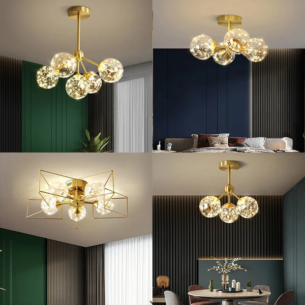 Lustre Cuivre Moderne et Minimaliste avec Étoile LED