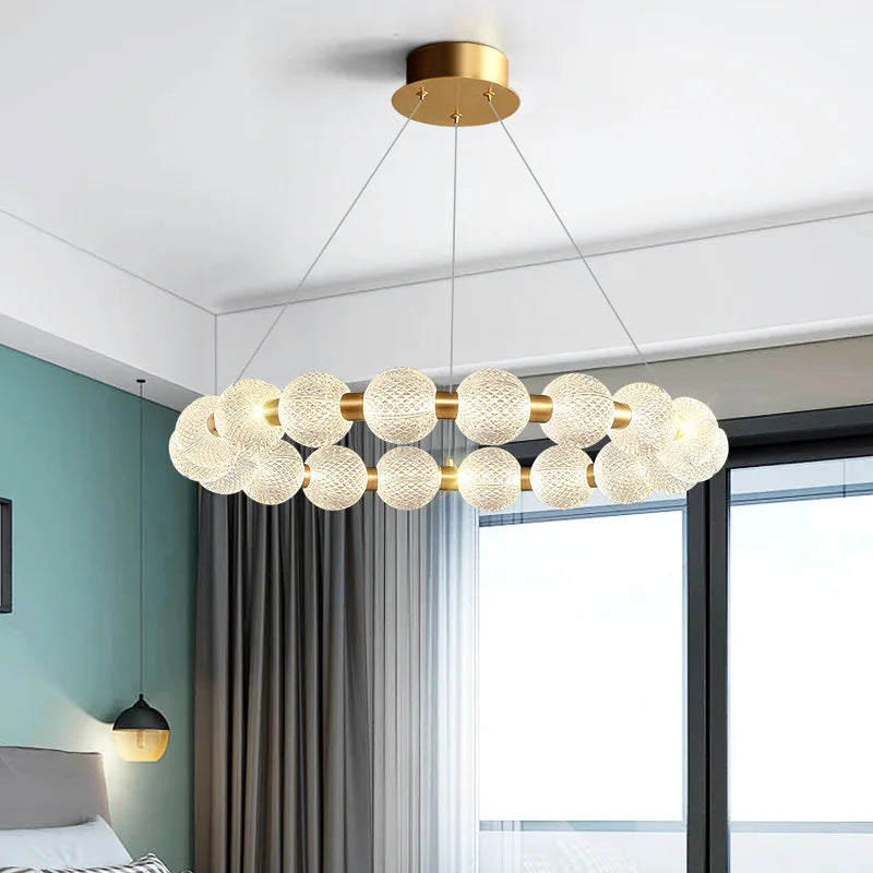 Luminaire de suspension LED en laiton avec fil réglable et abat-jour rond