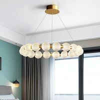 Luminaire de suspension LED en laiton avec fil réglable et abat-jour rond