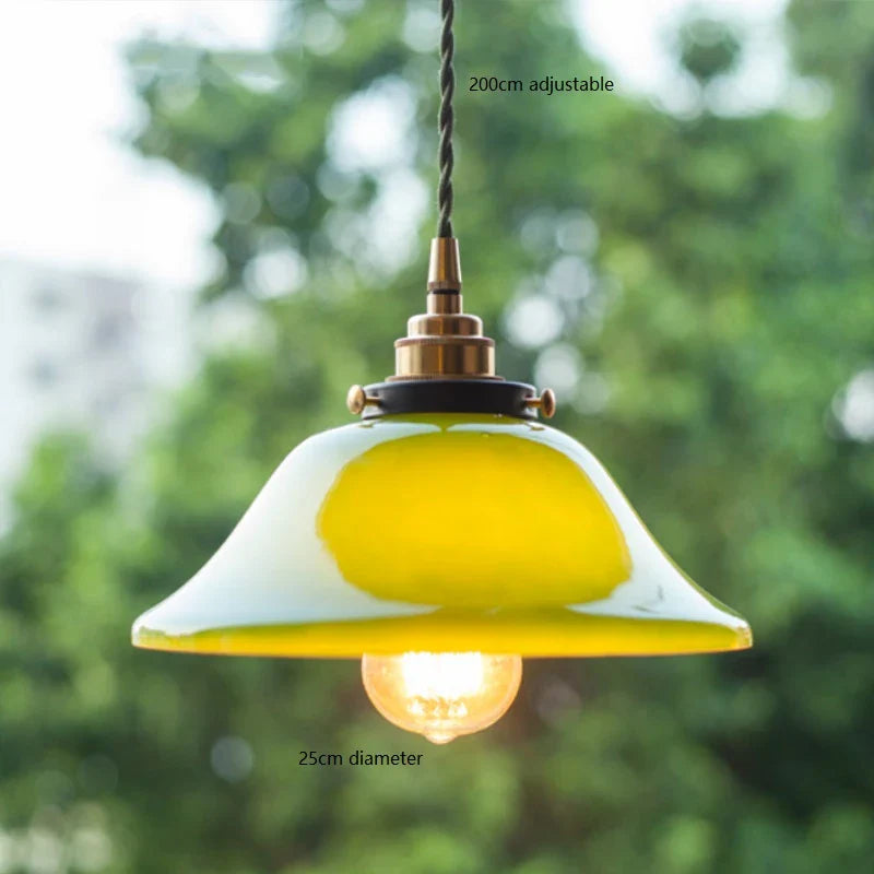 Suspension Vintage Américaine en Cuivre Bois Verre Edison
