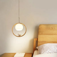 Suspension LED nordique en verre - Oiseau rond en bois