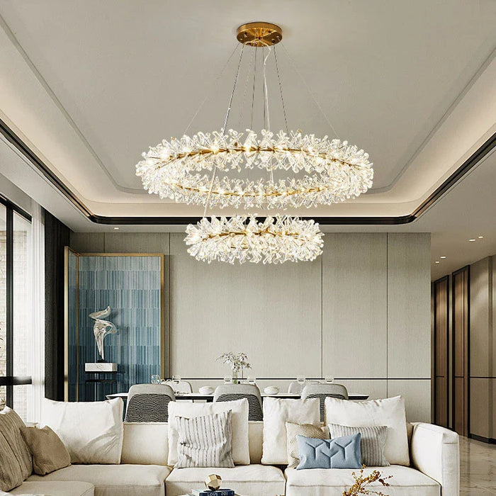 Lustre en cristal Fleur Luminaire de Luxe avec Anneaux Ronds - Collection Élégance Cristalline