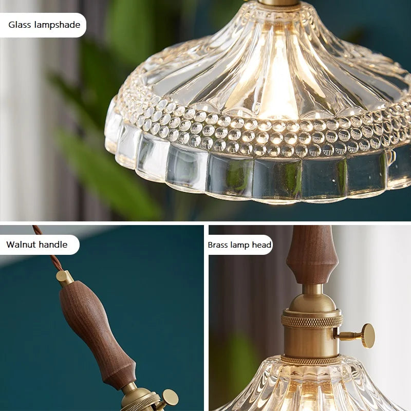 Suspension luminaire nordique en bois, verre et laiton - Style rustique moderne