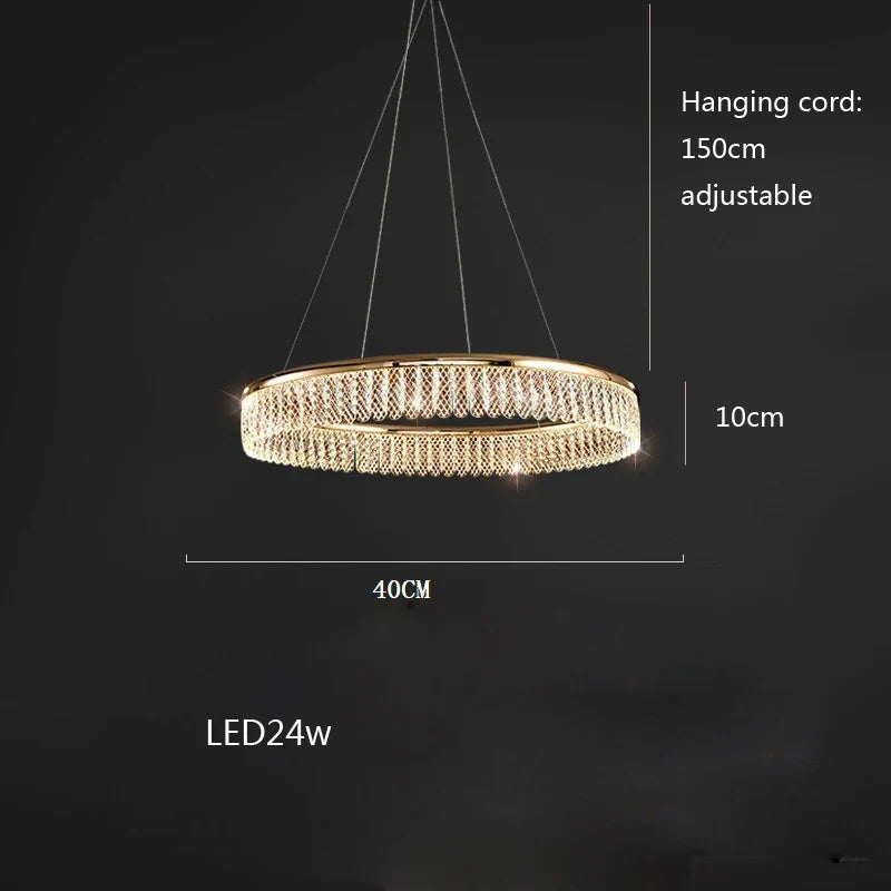 Lustre LED en cristal Losange Rond à plusieurs anneaux de luxe 2024