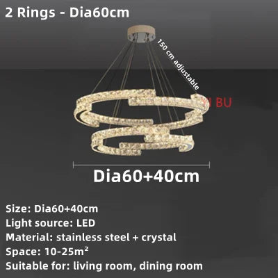Lustre Nordique en Cristal et Acier Inoxydable avec Miroir LED Intérieur