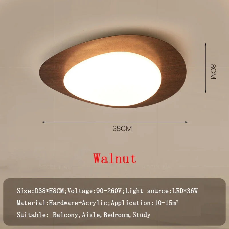 Plafonnier LED en bois nordique avec galets noyer et acrylique