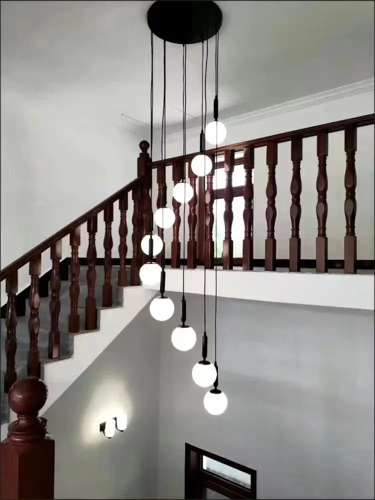 Lustre Deluxe pour Escalier à Lumière Longue en Cristal Orientation Rotative
